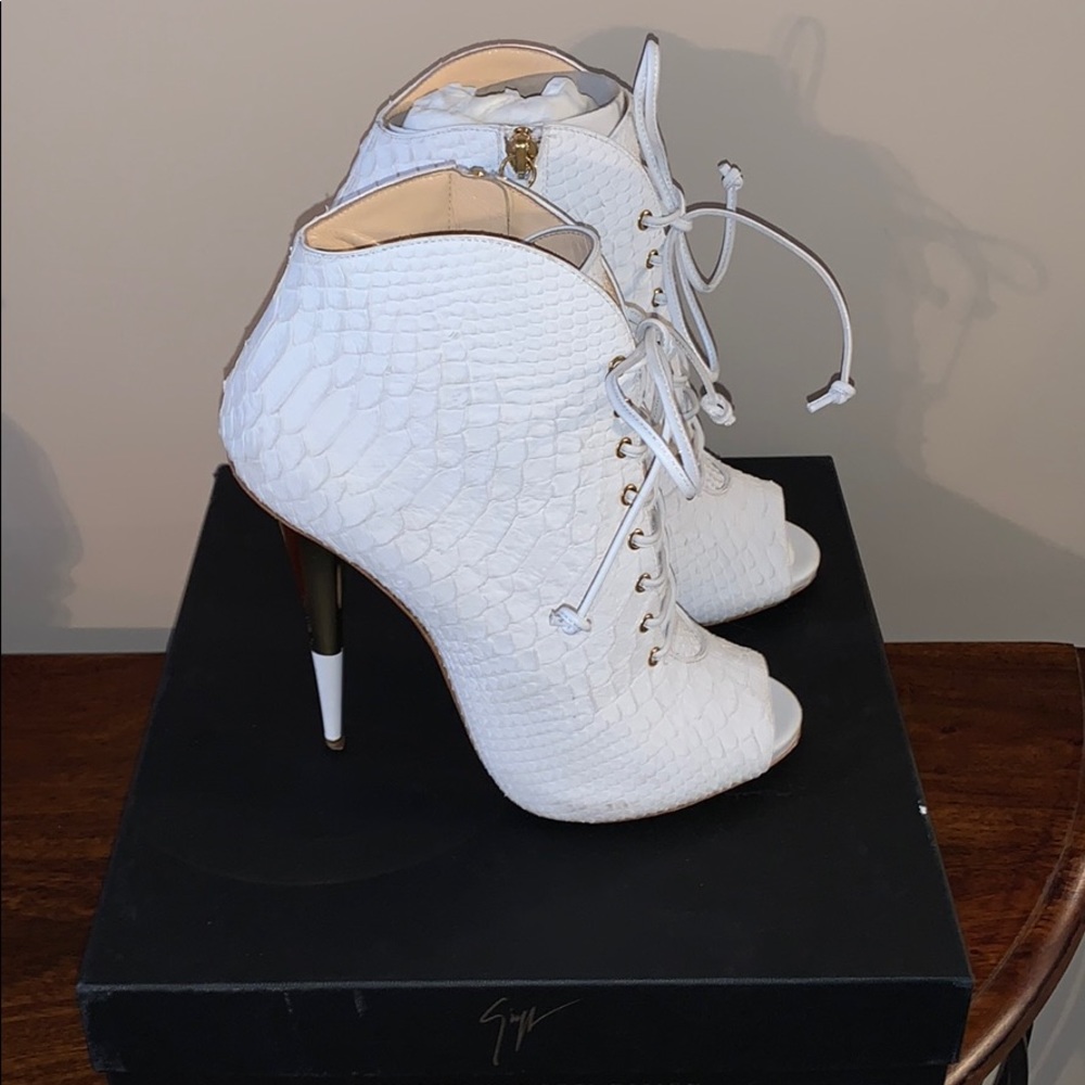 Giuseppe Zanotti Python White Lace Up Booties - image 2